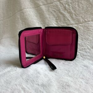 YSL Saint Laurent Patent Leather Mini Pouch Wallet Black Hot Pink Mirror